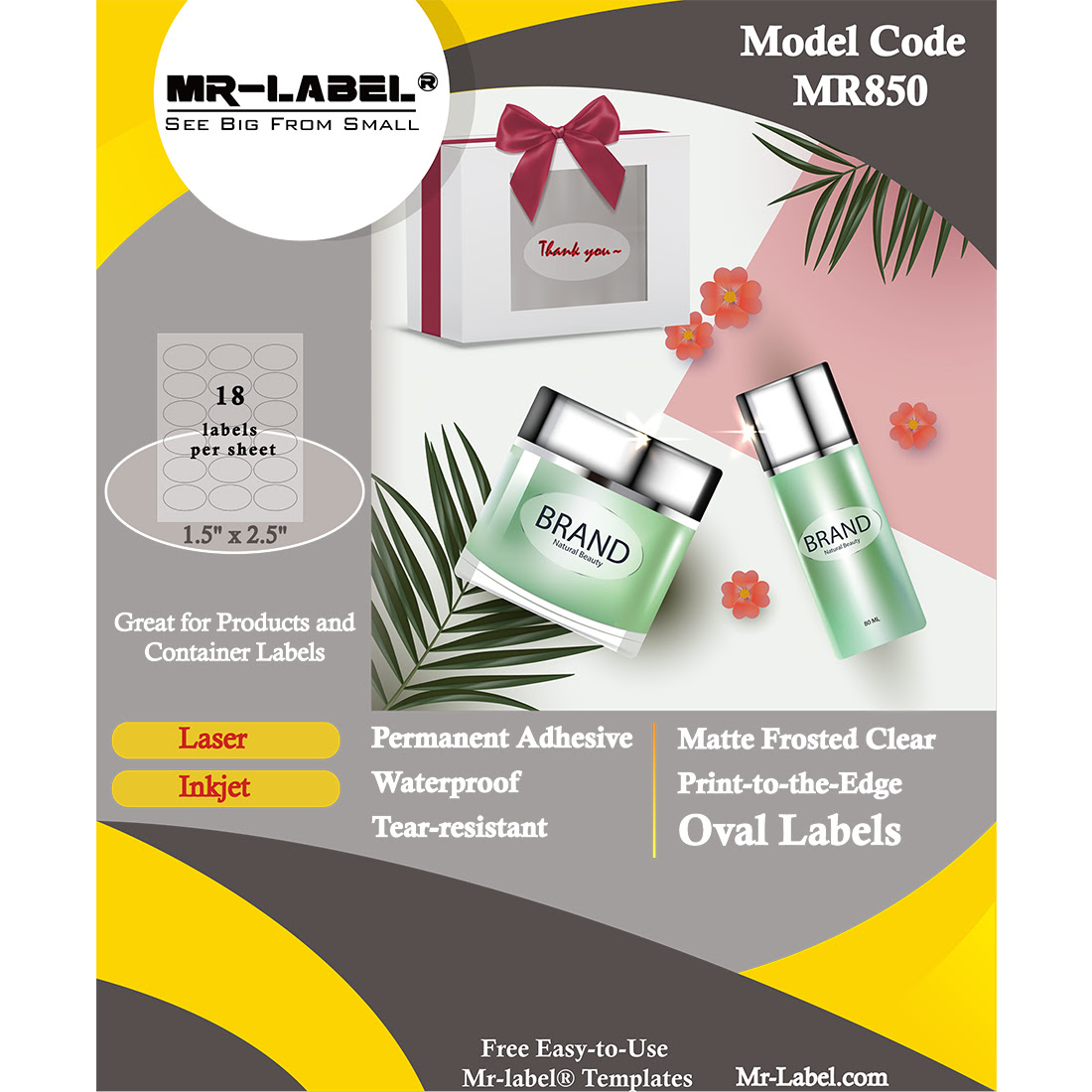 Mr-Label 1.5″ x 2.5″ Translucent Oval Labels – Waterproof and ...