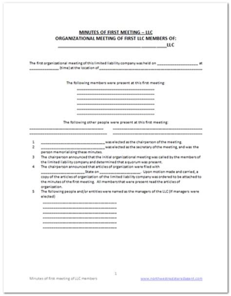 llc annual meeting minutes northwest registered agent annual