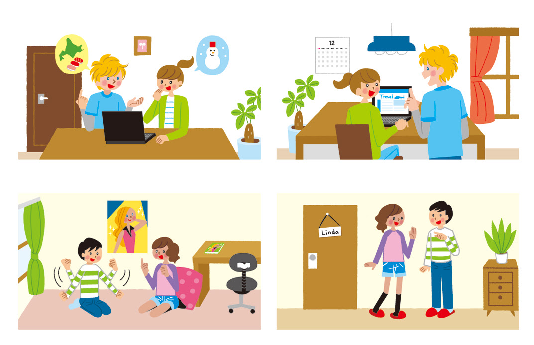 小学生向け英会話教材のイラスト イラストレーターうつみちはる