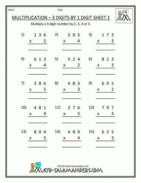  multiplication worksheets grade 3 free printable