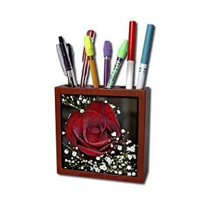 WhiteOak Photography Floral Prints - Rose 009 Red Rose - Tile Pen Holders-5 inch tile pen holder