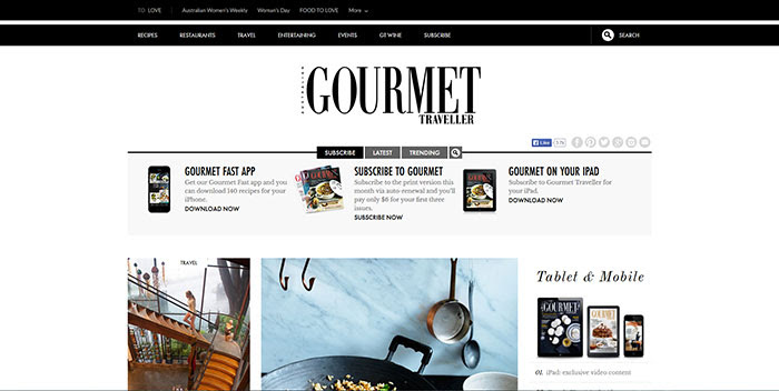 Gourmet Traveller Australian Website Design