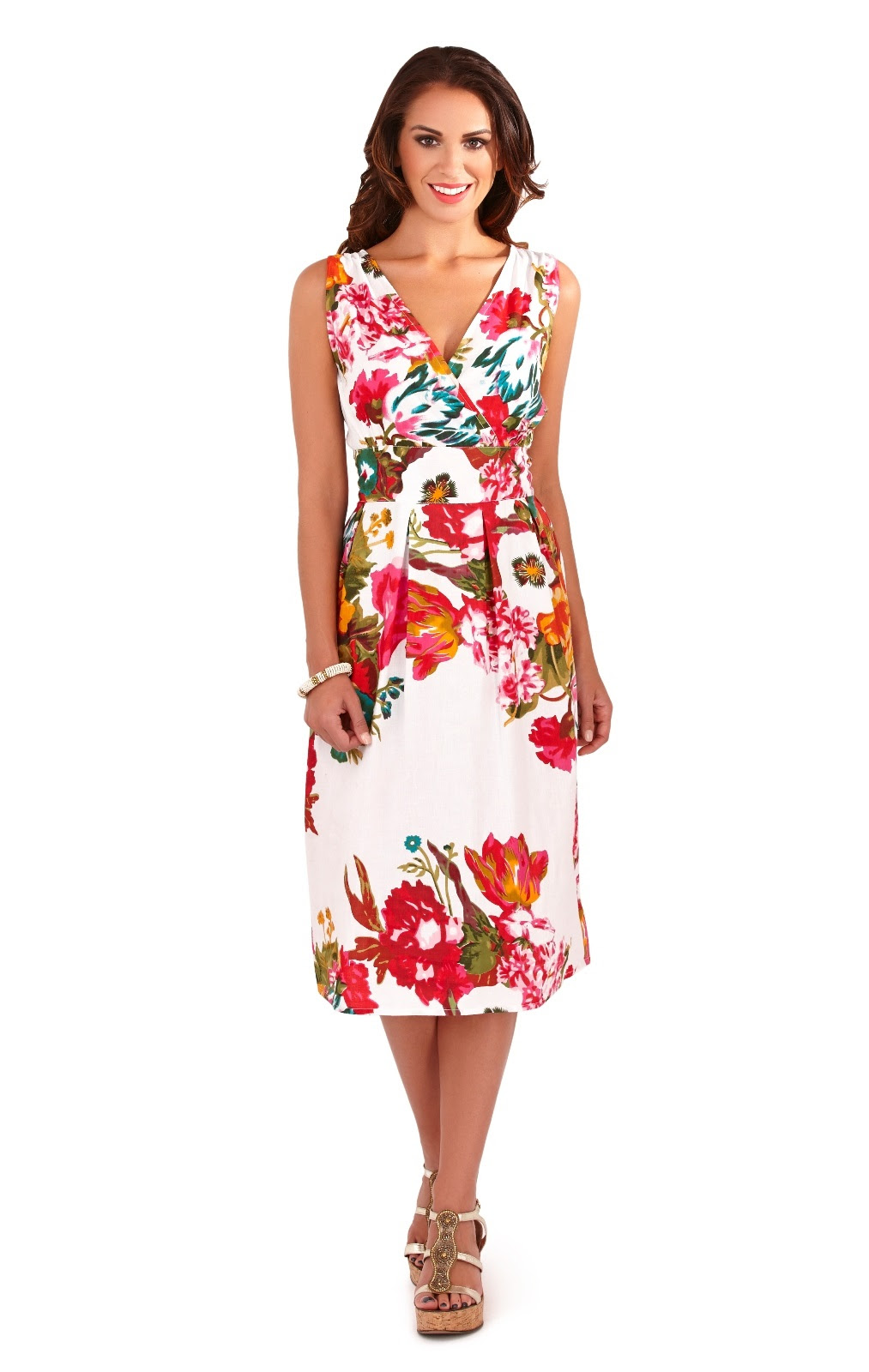 Womens Dress 100% Cotton Floral Summer Dress Mid Knee Length Ladies Size UK 816  eBay
