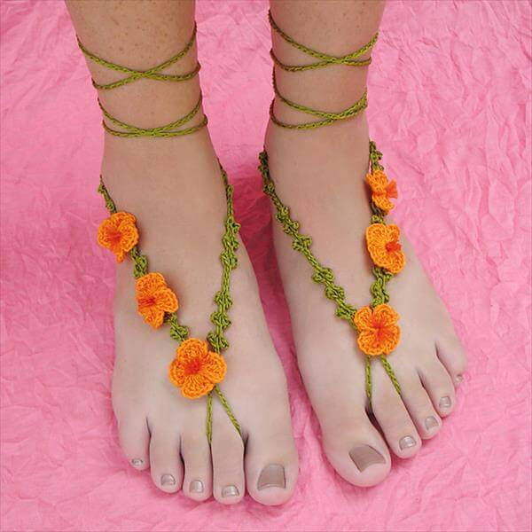 DIY Crochet Barefoot Poppy Sandals | 101 Crochet