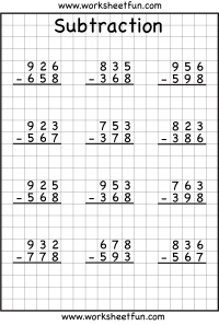3 Digit Borrow Subtraction – Regrouping – 5 Worksheets / FREE ...
