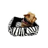 Image Anima Black Ultra Plush Zebra Print Bed with Removable Pillow, 16 by 16 by 5.5-Inch