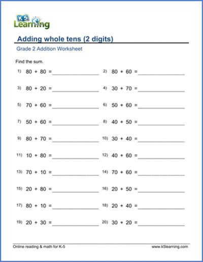  second grade math worksheets k5 learning