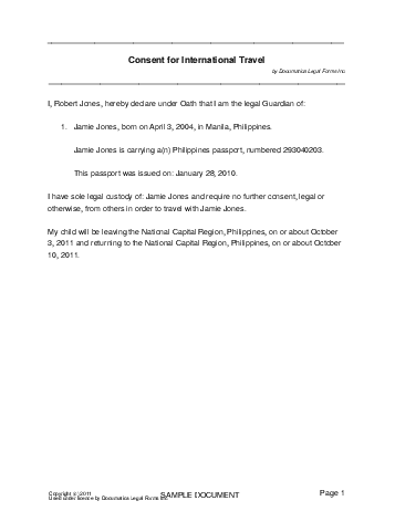 Child Travel Consent (Philippines) - Legal Templates - Agreements ...