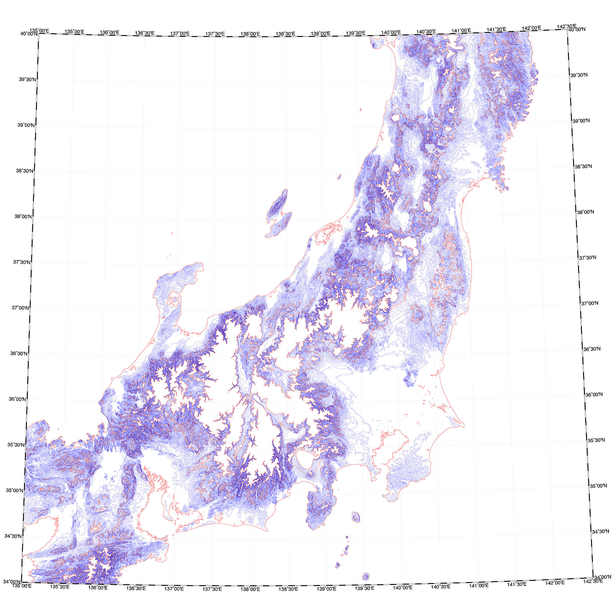 等高線地図 中部 関東 東北