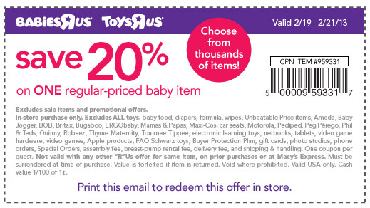 New 20% Off Toys R Us or Babies R Us Coupon | Living Rich ...