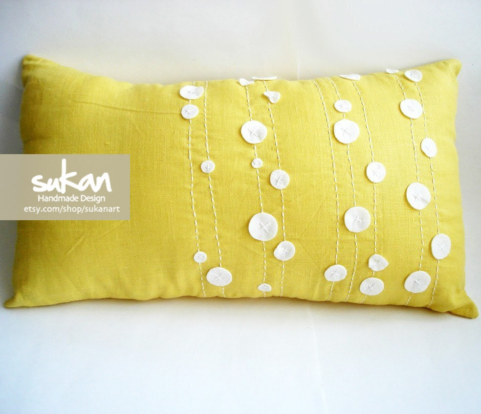 Sukan / White Floral Yellow Pillow Cover Lumbar by sukanart