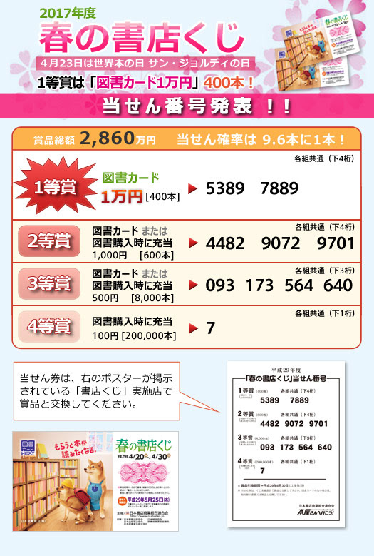 17年度 春の書店くじ 当せん番号発表 茅ヶ崎の本屋さん 長谷川書店