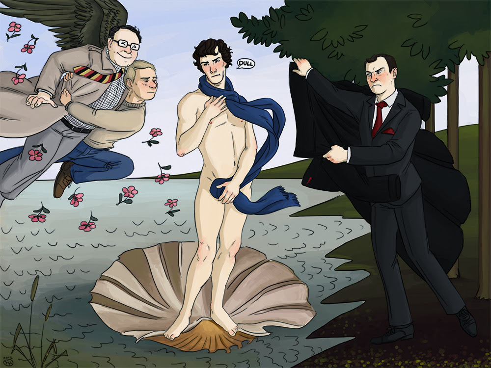 letsdrawsherlock: New Let’s Draw Sherlock Challenge: Reinterpreting Famous Works! (example art by Katzensprotte) Ends: June 3 (just over one month) ~Your challenge~ Visual arty people: Choose a famous image, be it artwork, photograph, or sculpture, and then reinterpret it as Sherlock. You can draw a picture, sculpt, cosplay, photo manip, pretty much any medium you are comfortable with. Writey type people: You can choose a visual work like above, but you can also choose a classic literary work if you like, such as an old poem or novel. For your entry, you can write anything from a ficlet to a fuller interpretation; there is no character or format limit this time. Both: Be creative! All skill levels are welcome, as always! You may use ANY CHARACTERS from Sherlock. Any other versions of Sherlock are welcome also, not only BBC. All pairings are welcome. The idea is to create an image or fic that resembles the original, but if you start to feel that it’s limiting you, it’s completely fine if the work you end up with only has one or two elements of the original. It’d be cool if you explained your thought process in these cases. What defines a “famous work”? For the specific purpose of this challenge, we’re defining this as older, “classic” works, that are sure to be recognized by many people, and fall under Fine Art. Michelangelo’s David, an ancient well known cave painting, Da Vinci, Picasso, pretty much anything from an art history class, is fair game. I’m not as familiar with classic text, but generally if it’s taught in a class room it’s probably valid as well. Classic artworks that technically didn’t fall under Fine Art but are still studied as such, Mucha for example, could also be valid. Originally we also went as far as to allow more modern art from comics and film but we fear we are pushing that too far, so we’re retracting that option. We also don’t want entries from artists still working in the field. For example, the Gorillaz cover of the four band members in profile is a famously reinterpreted artwork, but would not be a valid entry here. We’re looking for pieces that have a longer life and historical value. Submitting your entry: As before, you should post your entry on your blog. When you post, you must include the image of the original work in your post. Please don’t just link to it. We want to see your reference easily. If you wrote on a literary work, you are allowed to provide a link. If the work is not available online, please provide an excerpt! Use the exact tag “letsdrawsherlock”, all one word. Sometimes even when you tag correctly, a post won’t show up in the tag, so you should also send an ask to us with the post number. A tutorial on how to find your post number is here: POST ID NUMBER TUTORIAL Remember that we’ll be using the queue so your post may not show up right away. We’ll keep you updated on the length of the queue so you should know roughly when your image should post, and whether you’ll need to send us the number again. There are no plans to create a collage or anything at the end of the month, so you can choose any size or dimensions you want. ~~ALSO MAYBE THE MOST IMPORTANT RULE: noooo submitting with phrases like “I know this is crap but…”!!!! There is no shaming here for quality, don’t put your work down!!! Just have fun and don’t stress!~~