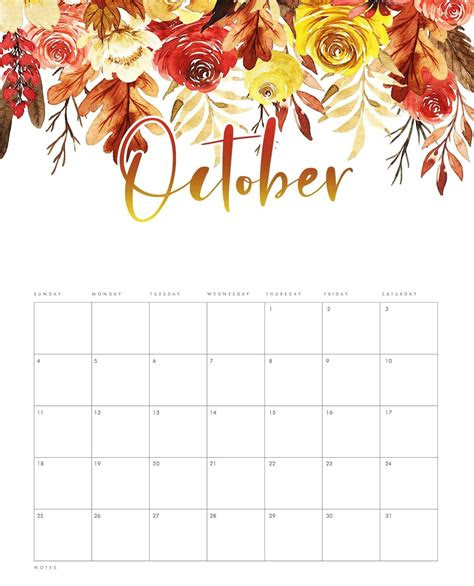  decorative october 2020 calendar floral calendar printables