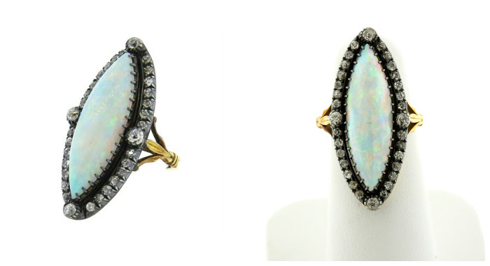 A beautiful antique opal and diamond ring in silver-topped gold. At Oakgem.