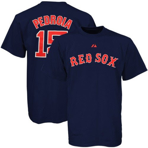 Majestic Boston Red Sox #15 Dustin Pedroia Navy Blue Youth Players T-shirt