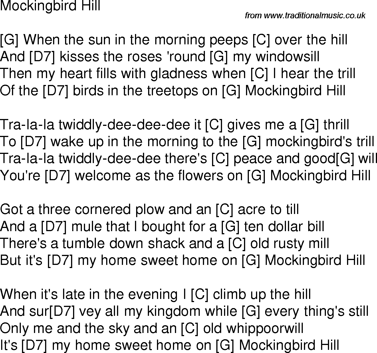 Old time song lyrics