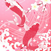 浮世絵絵巻 桜双鯉 和風 幻想壁紙