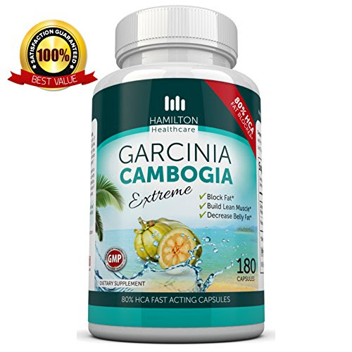 80% HCA Super Strength Garcinia Cambogia Extreme With No Calcium 180 Fast Acting Capsules. All Natural Appetite Suppressant and Weight Loss Supplement By Hamilton Healthcare up to 4500mg Per Day for Maximum Results