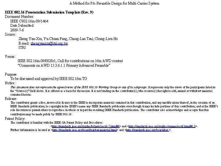 A Method For Papreamble Design For Multicarrier System