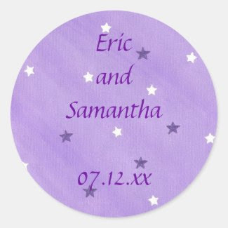 Save the date stickers, purple and white stars