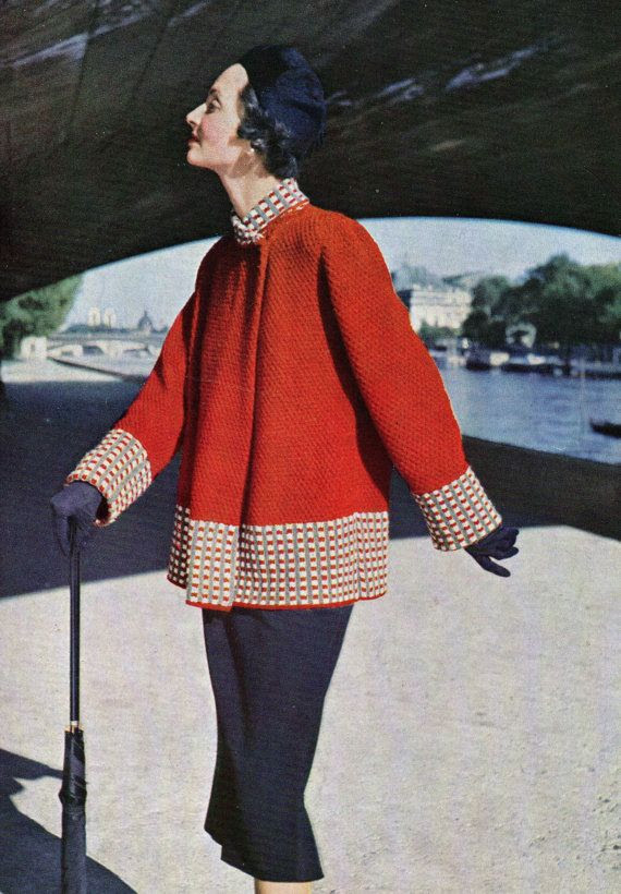 Elegant Swing Coat 1950 pdf Vintage Knitting Pattern Instant Download Paris Styled Jacket