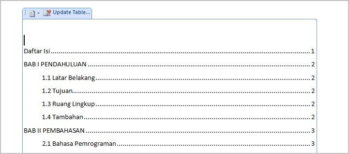 Ms. Word 2007 – Table Of Contents / Daftar Isi  Produk 
