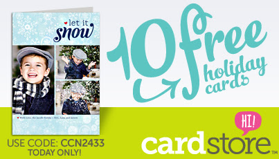 10 FREE Holiday Cards + FREE Shipping at Cardstore! Use code: CCN2433, Valid today 11/8/12 Only.
