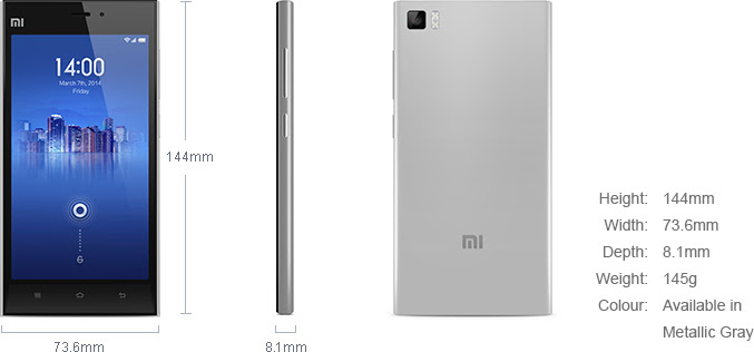 MI 3 weights and dimensions