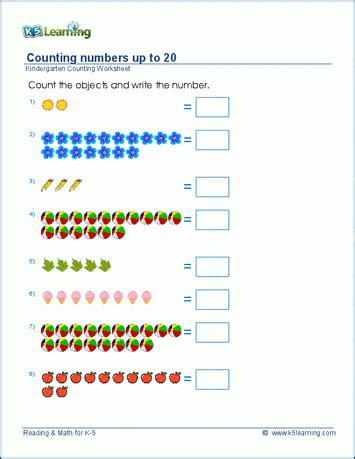  counting to 20 worksheets k5 learning