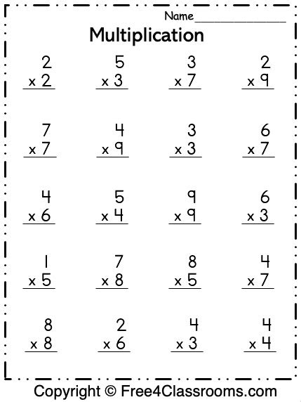 With the right approach, these worksheets can be used to help students learn and retain information in an effective way. free 1 digit multiplication worksheet free4classrooms