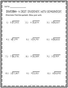 Long division with partial quotients #1. division 4 worksheets division worksheets printable math worksheets