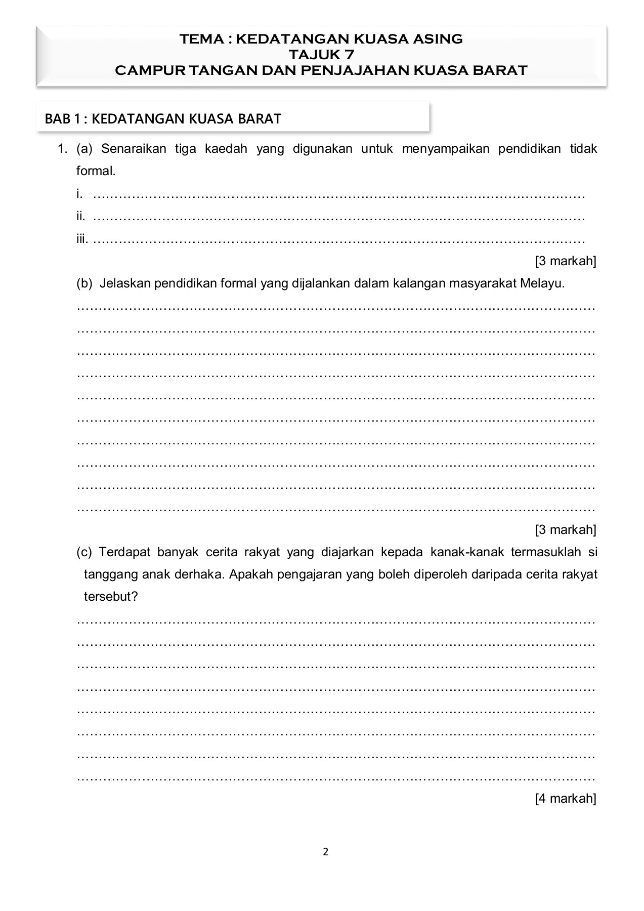 Koleksi Soalan Pdpr Sejarah Kssm Tingkatan 3