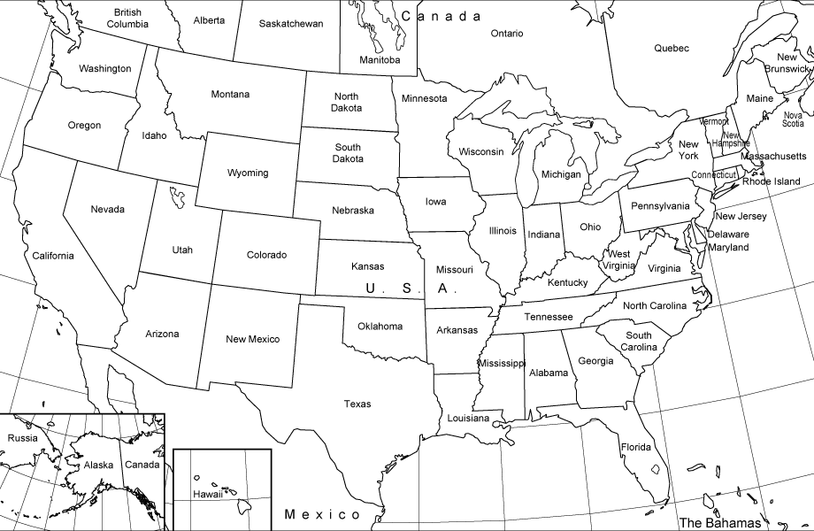 united states black and white outline map