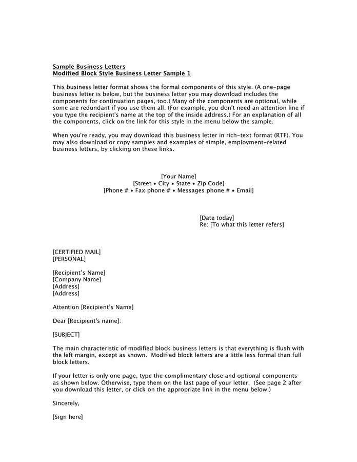 Full block style business letter sample in Word and Pdf ...