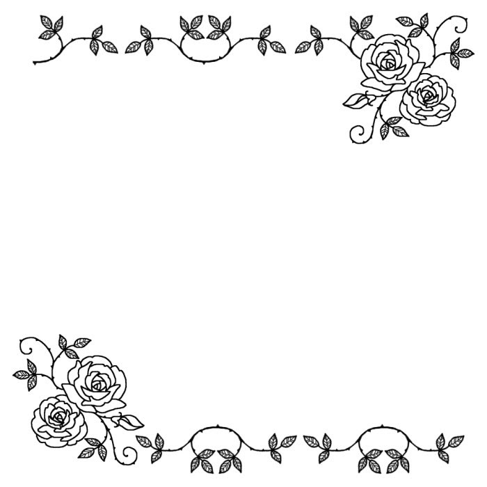 つるばら 白黒 バラの花 枠 ふきだし 無料イラスト素材