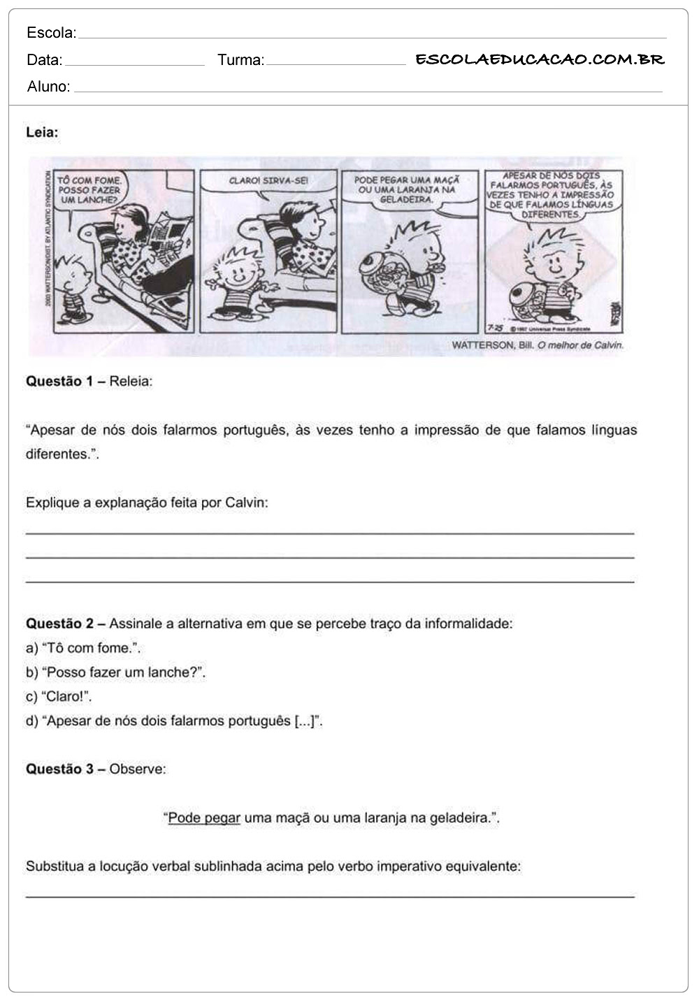 Atividades de interpretação de texto 8º ano leia - Escola Educação