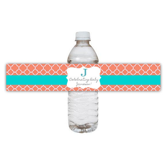 Coral & Aqua Printable Water Bottle Labels by sunnysideprintparty