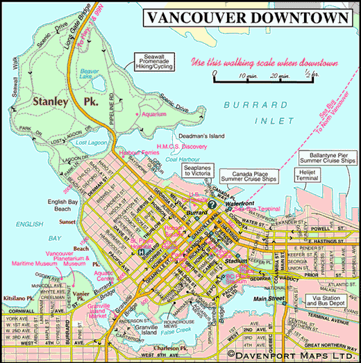 Vancouver On The Map Of Canada Map of Vancouver Downtown – British Columbia Travel and Adventure 