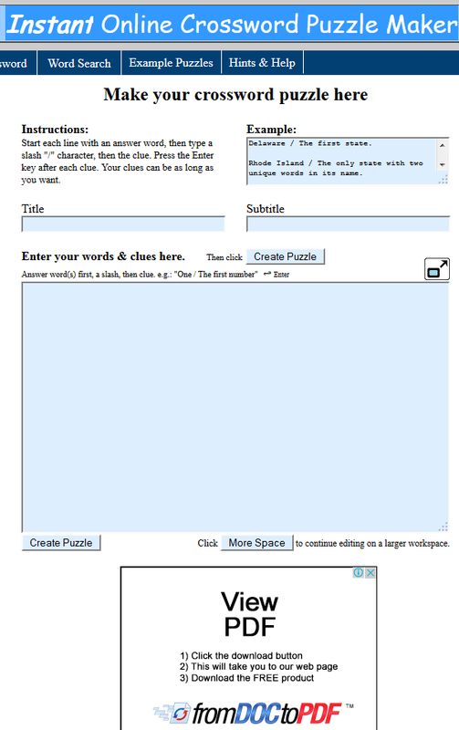 Instant Online Crossword Puzzle Maker Ict Portfolio