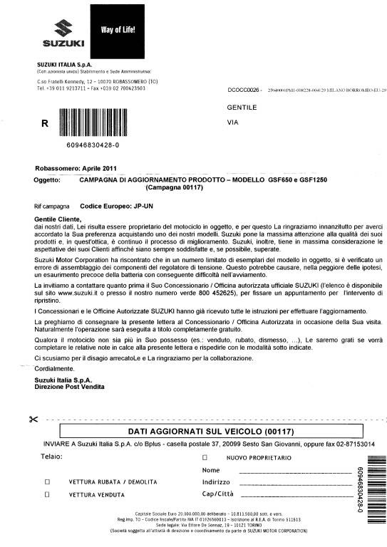 Campagna di richiamo GSF 650 - GSF 1250 : www.bandit.it ...