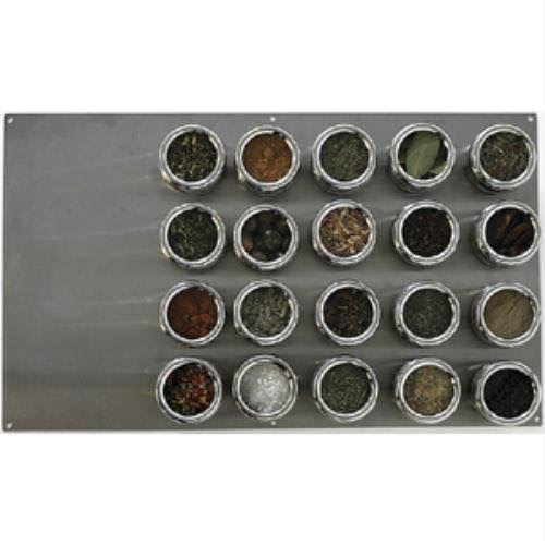 Lipper International SOHO 20-Piece Large Board Magnetic Spice Rack with Tins, Stainless Steel