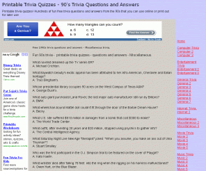 Trivia90s Com Printable Trivia Quizzes 90 S Trivia Questions And Answers
