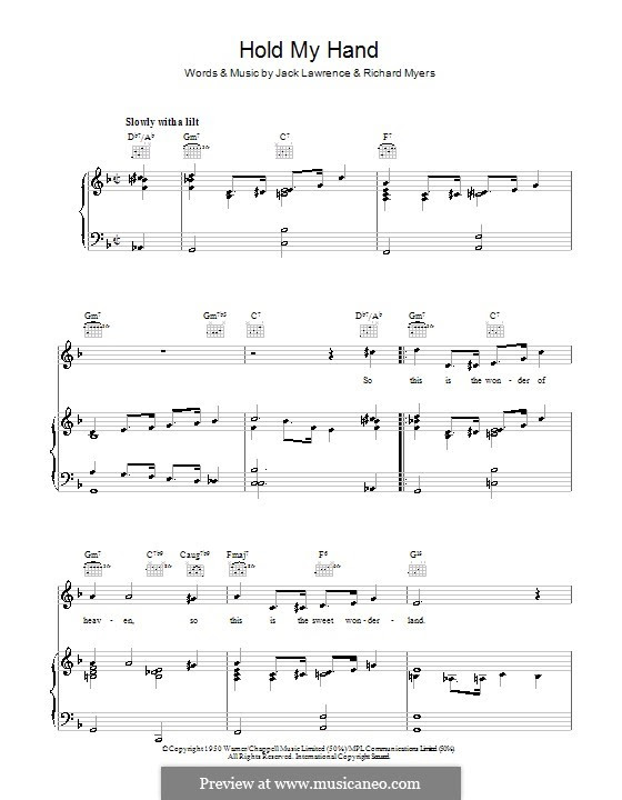 Hold My Hand by J. Lawrence, R. Myers - sheet music on MusicaNeo