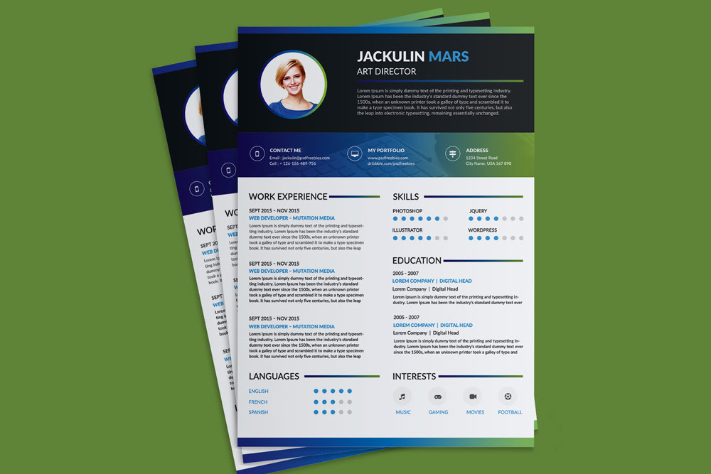 Beautiful Resume CV Design Template Free PSD File 1