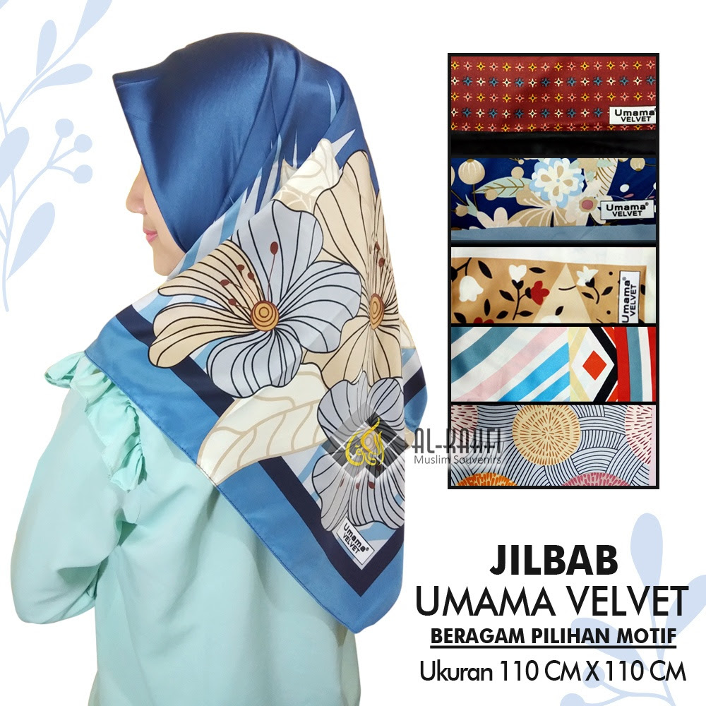 Jilbab Segi Empat Umama Velvet Satin Motif Souvenir Tahlilan
