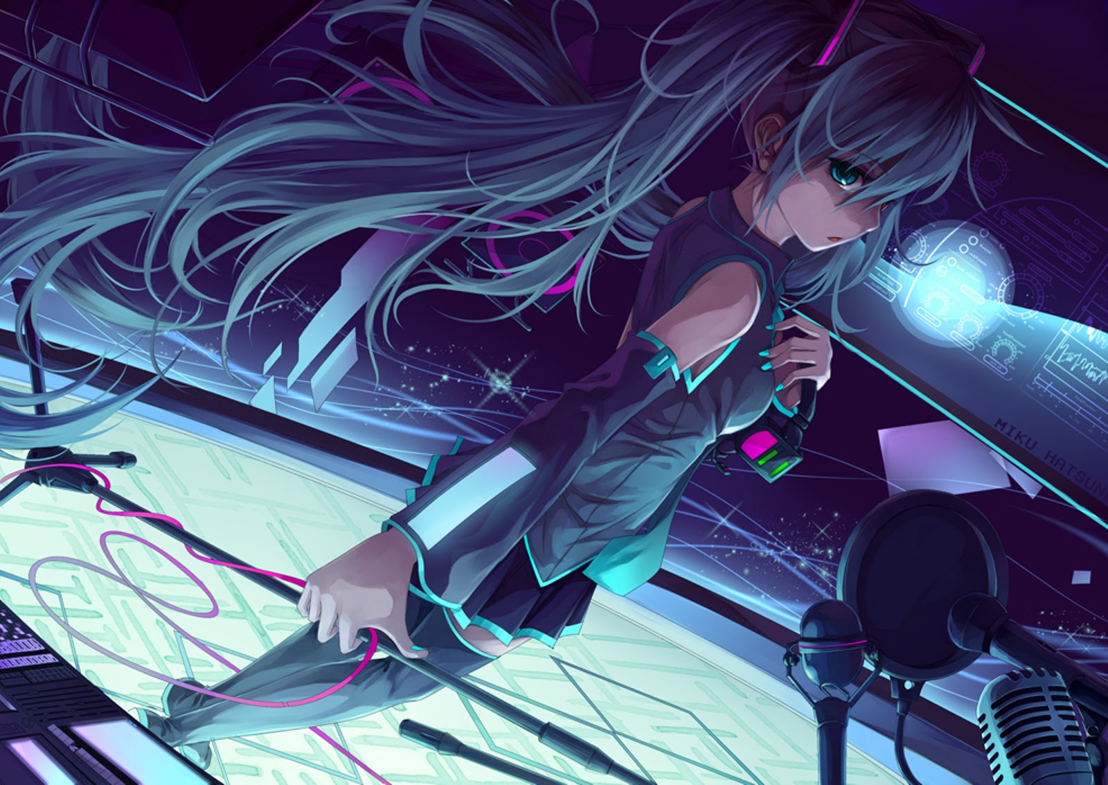 Anime - Vocaloid  - Miku - Hatsune - Cg - Digital - Girl - Headphones Papel de Parede