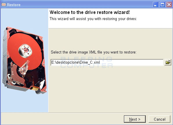 Select the XML backup image