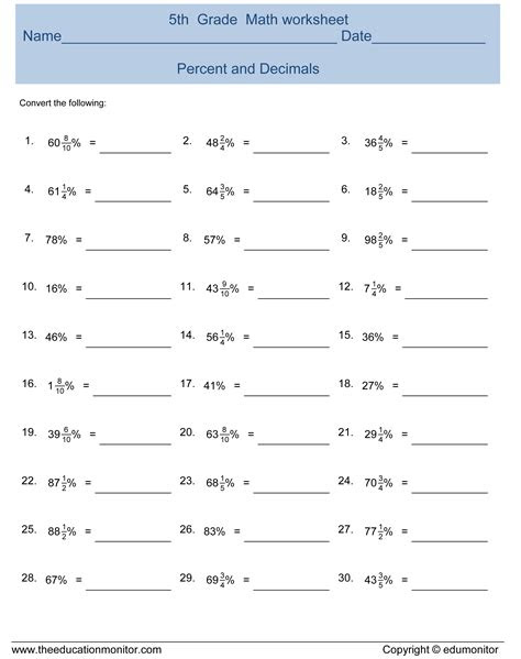 This page includes percents worksheets . fifth grade converting percentages to decimals math worksheet archives