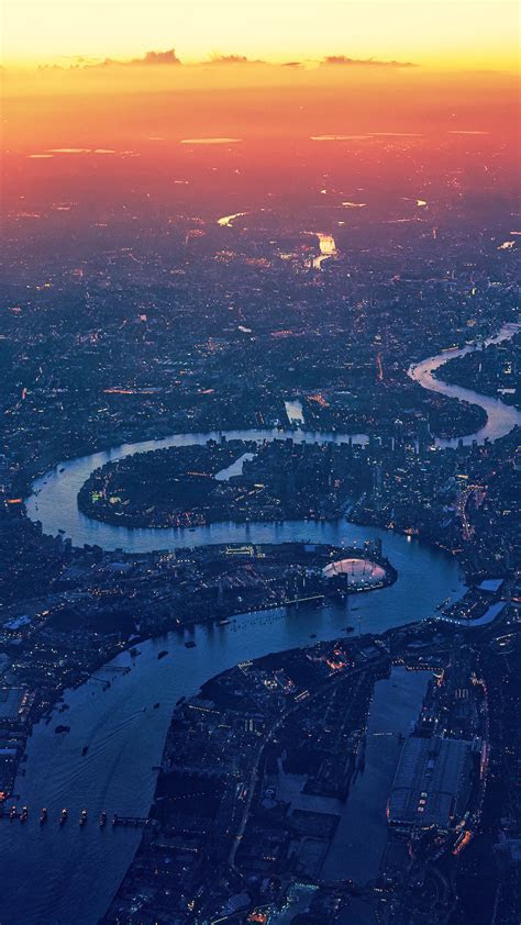 london cityscape sunset river aerial view